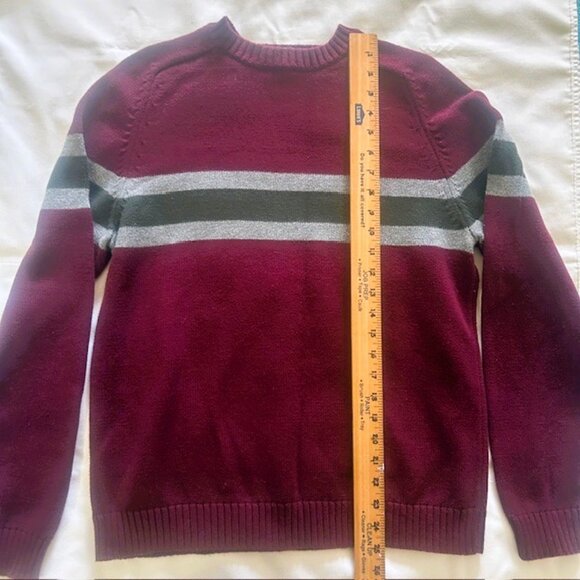 Eddie Bauer Mens Sweater Jersey Medium Crew Neck Maroon Stripes Preppy Read - Picture 6 of 7